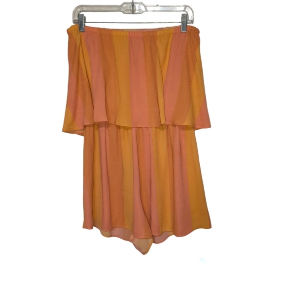 SMYMuMu Strapless Stripe Romper Orange Yellow Clay Summer Beach Vacation Coachel - Picture 5 of 10